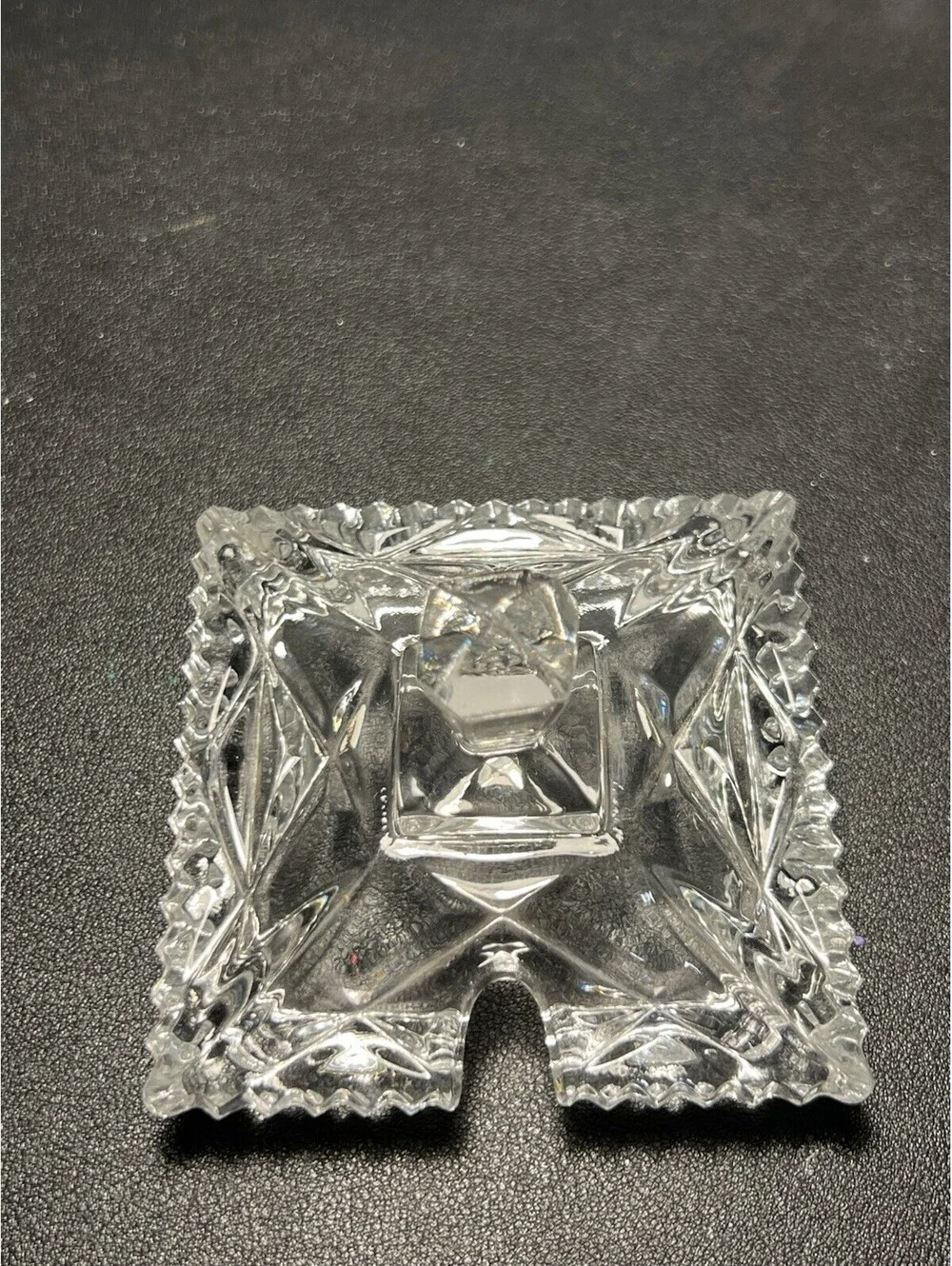 1950s Diamond Point Pressed Crystal Lidded Sugar Bowl Square Flared, 3x5”